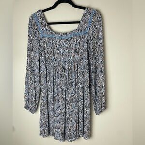 Jessica Simpson Women Blue Casual Dress S Polka Dots Cottage Long Sleeve Cut Out